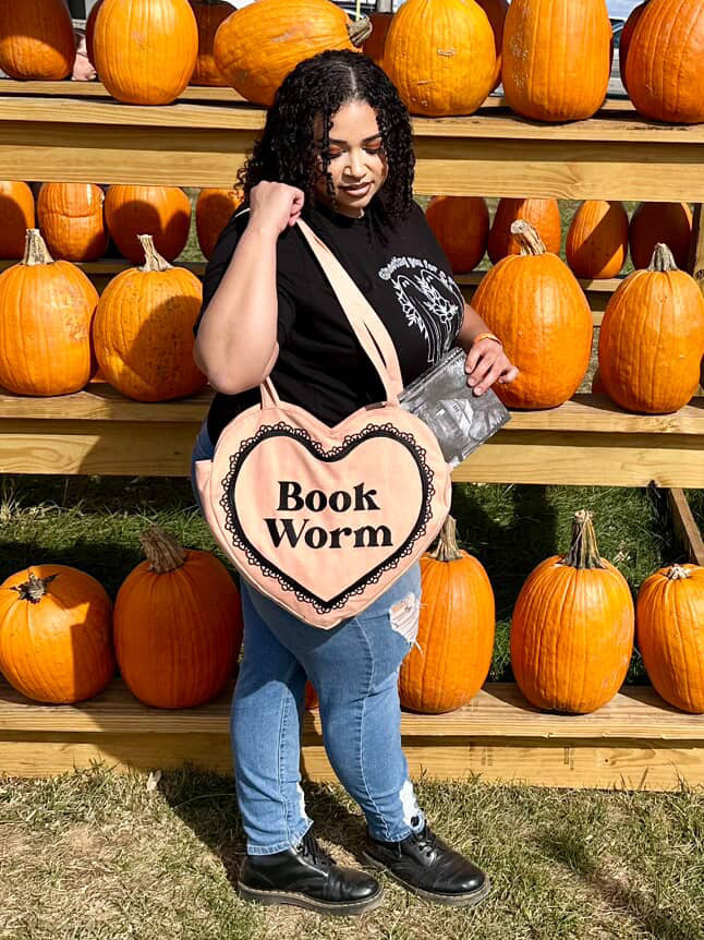 Book Worm heart tote bag