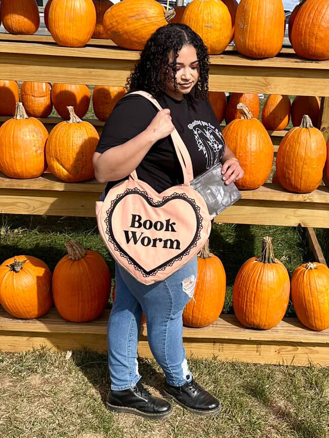 Book Worm heart tote bag
