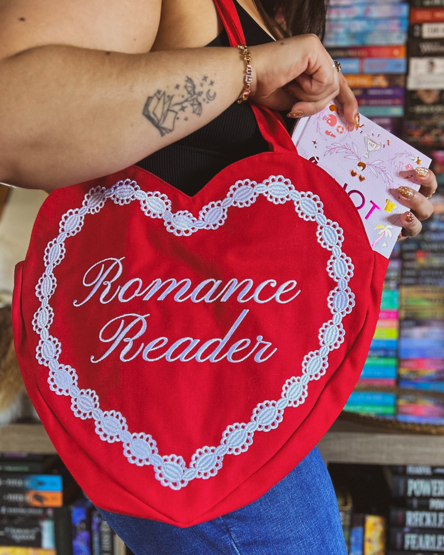 Romance Reader heart tote bag
