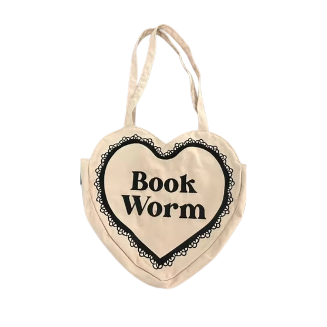 Book Worm heart tote bag